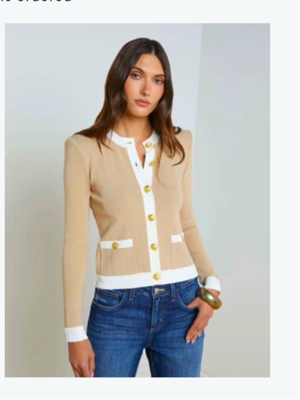 L’AGENCE Leon Women's Beige and White Button-Front Cardigan XXL - Picture 3 of 13
